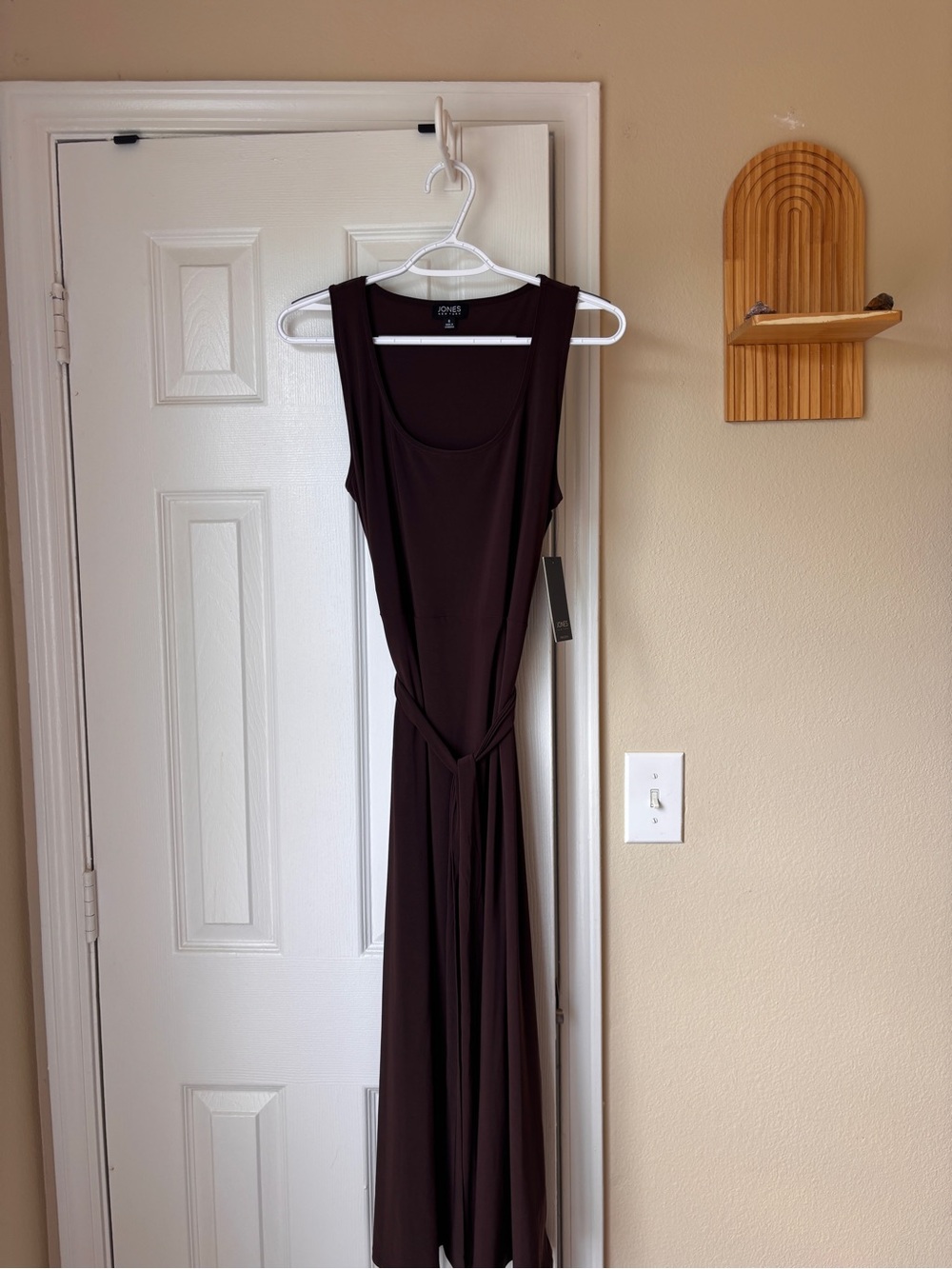 Sleeveless Brown Midi Dress with Tie Waist